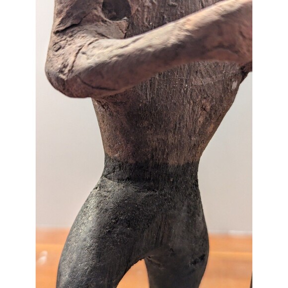 1900's Wood Carved Man With Snake On Pole Folk Art - Picture 10 of 10